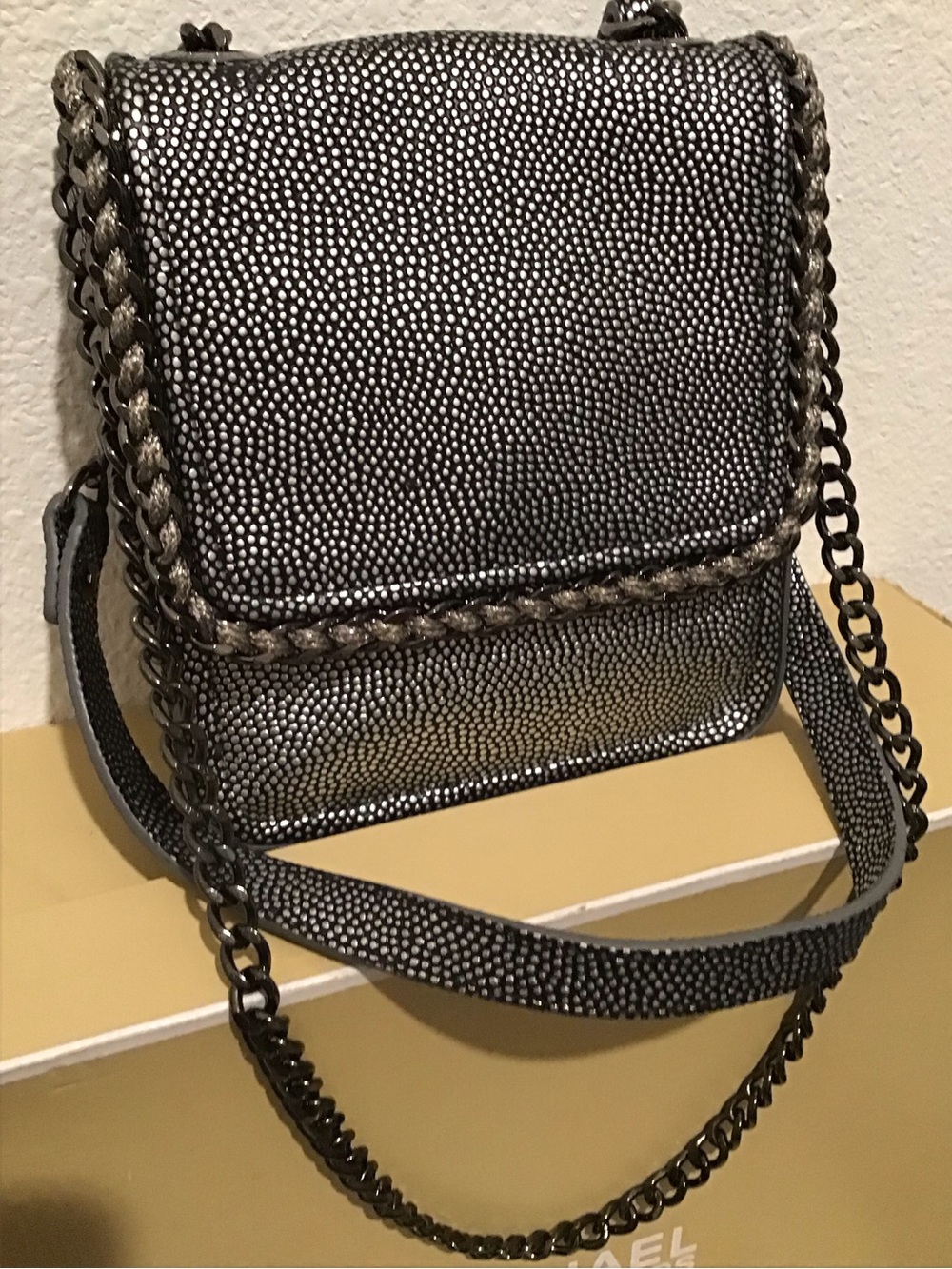 henri bendel Metallic Silver Textured Crossbody with Braided Trim